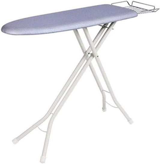 Decouvrez la table de repassage dont la hauteur se regle en coloris bleu et gris