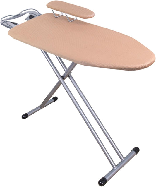 Une planche de table propose une surface laissant passer la vapeur avec un support pour le fer
