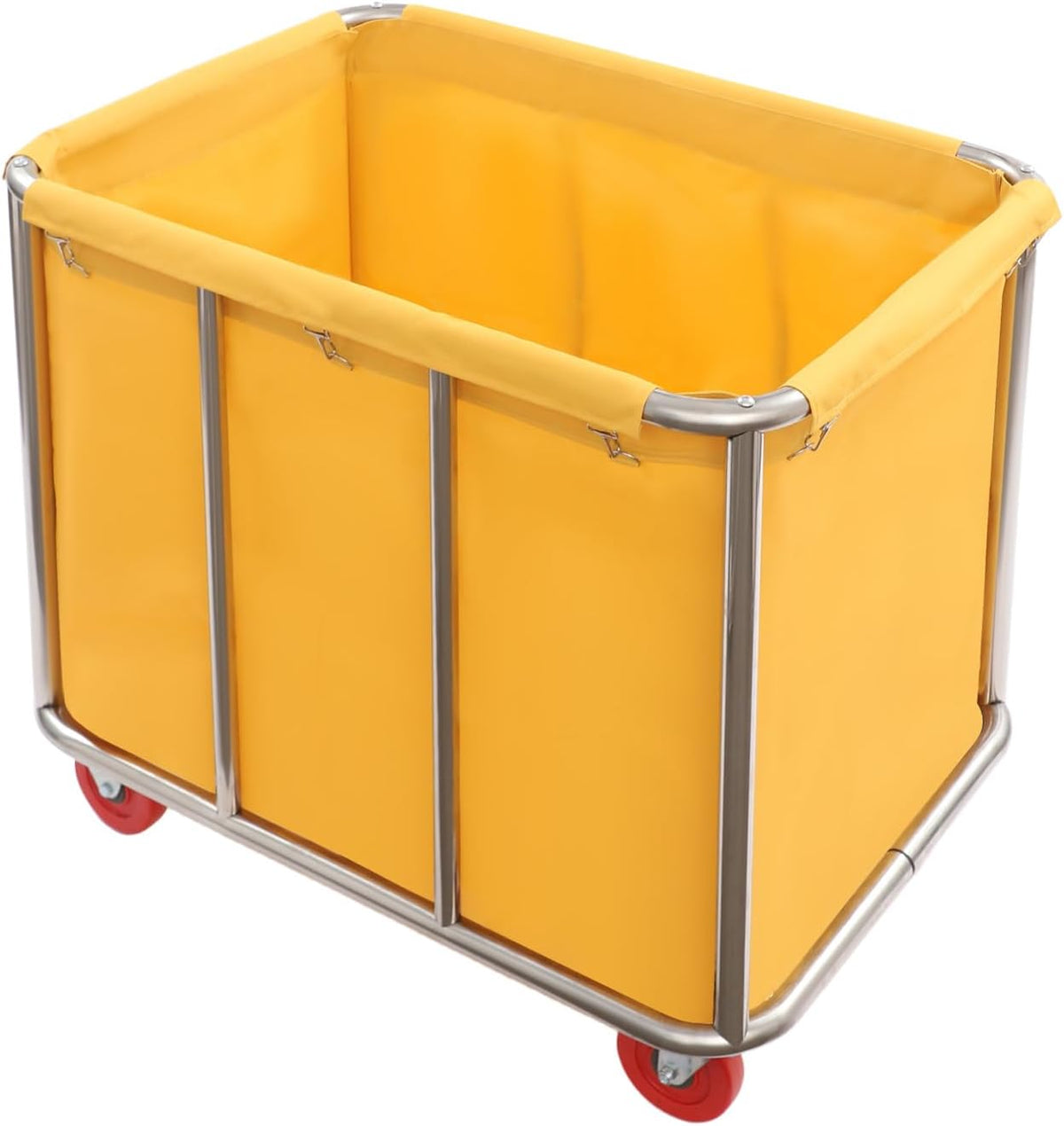 Un panier a linge au sac facile a retirer, avec des roulettes