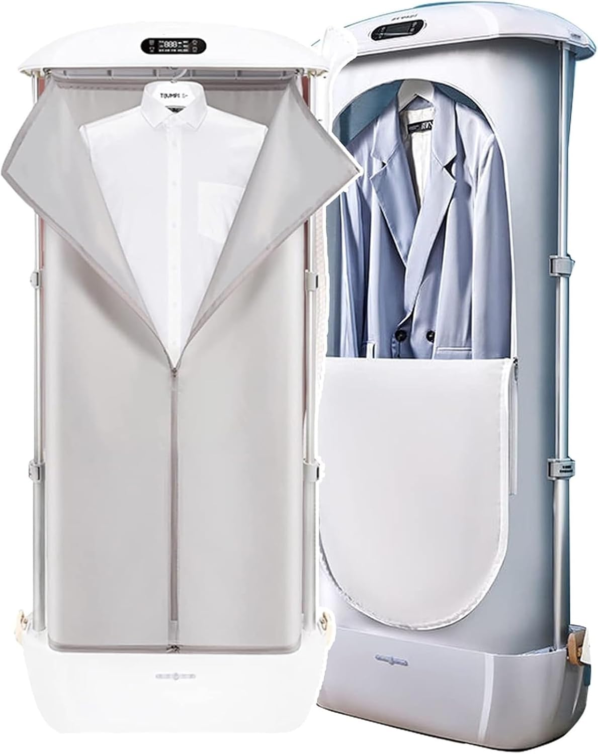 Une enceinte vapeur verticale entoure le linge reste sur cintre